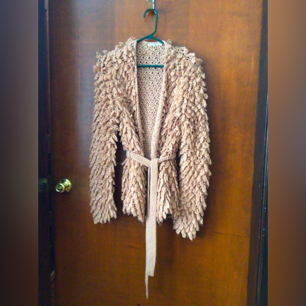 Tularosa loop stitch belted cardigan Anthropologie. Dusty warm pink. Medium M